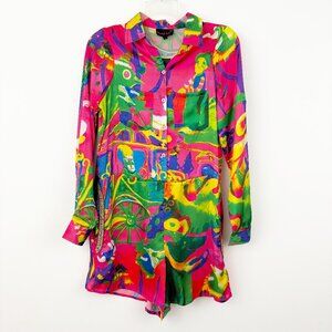 NWT Manish Vaid Colorful Romper Size S Roll Tab Long Sleeve Beaded Embellished